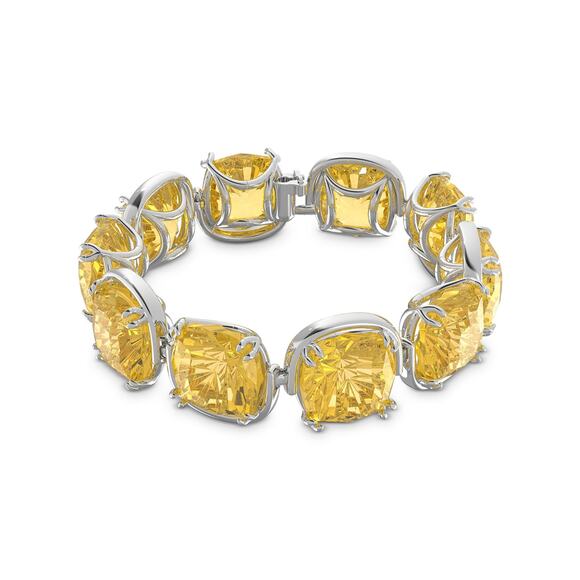 Swarovski Harmonia Yellow Cushion Cut Crystal Flex Bracelet Silver Rhodium Plate